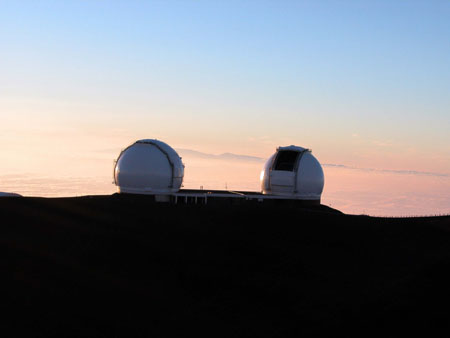 Keck 1 and Keck 2-open- at dusk